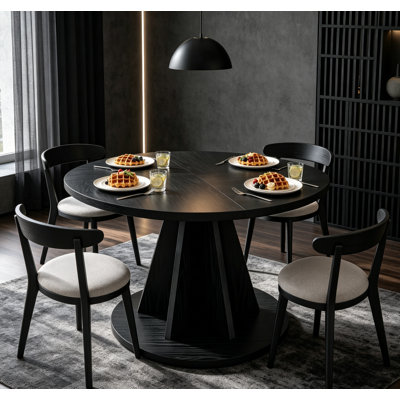 31.5''/47" Round Dining Table for 4, Natural Wood MDF Tabletop with Stable Pedestal Base for Kitchen & Dining Room