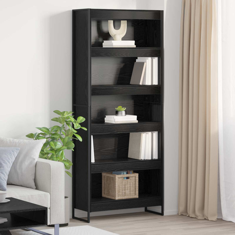 Steel Book Cabinet Bookcase, (5 Shelves) 190cm. H x 80cm. W x 30cm. D, Black Oak