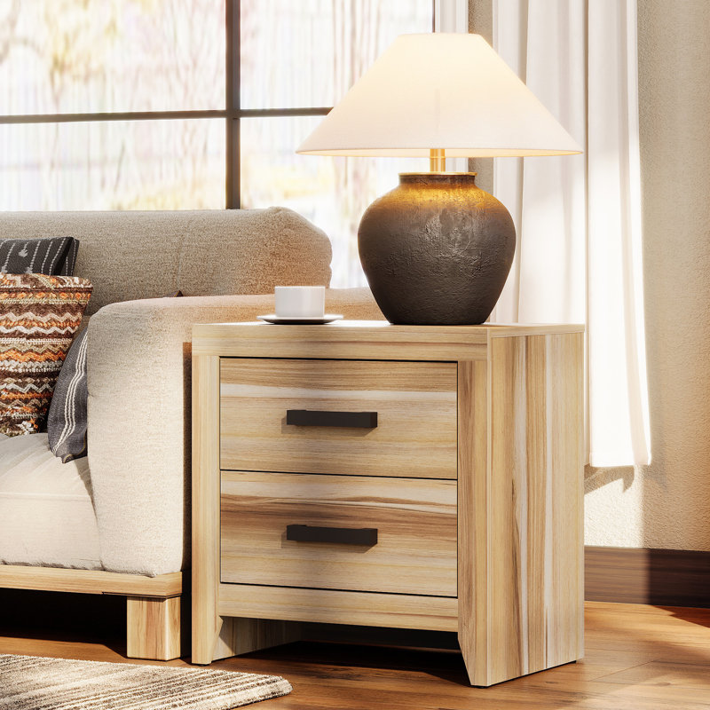 Set Of 2 Nightstands With 2 Drawers, Modern Farmhouse Bedside Table With Matte Black Pulls For Bedroom & Living Room