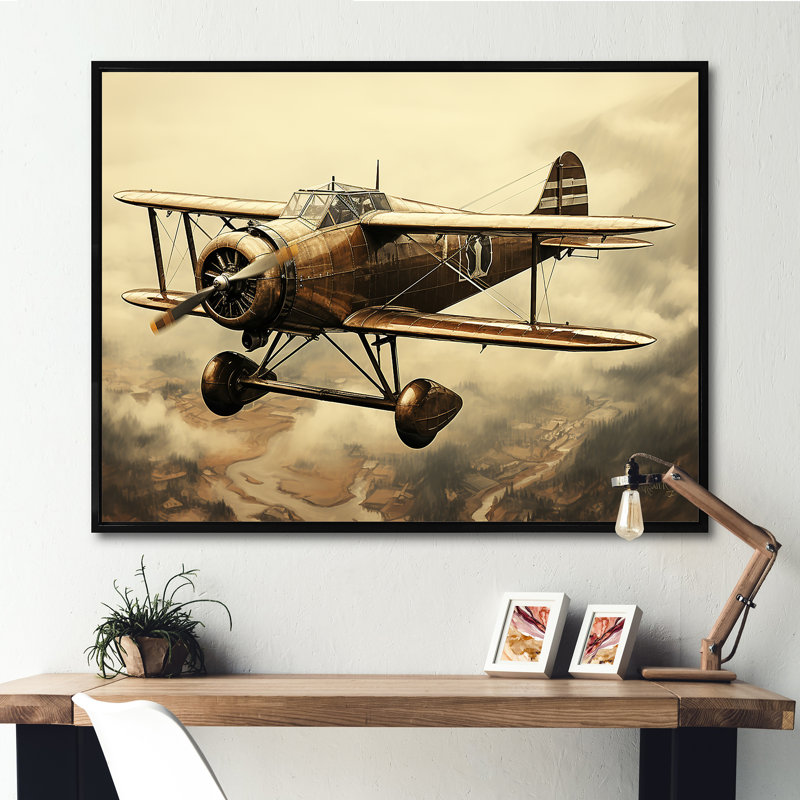 «Historic Plane Glory Mid Flight I», art mural avion, H 12 po x l 20 po x P 1 po, Cadre flottant noir