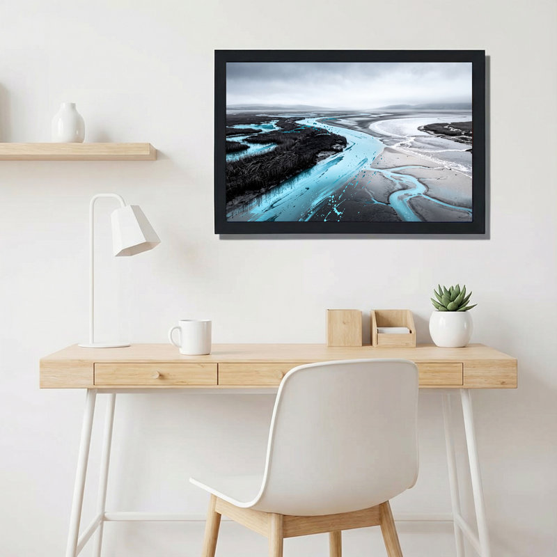 Art mural sur toile gris avec marais avec rivière turquoise, 24"H x 36"W
