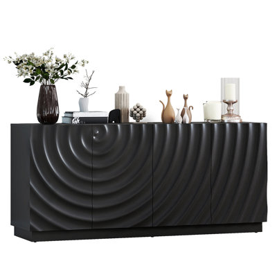 Paulsboro 59" Sideboard with Spiral Grain Accent, 4-Door Modern Buffet Cabinet for Kitchen or Living Room Storage, Black
