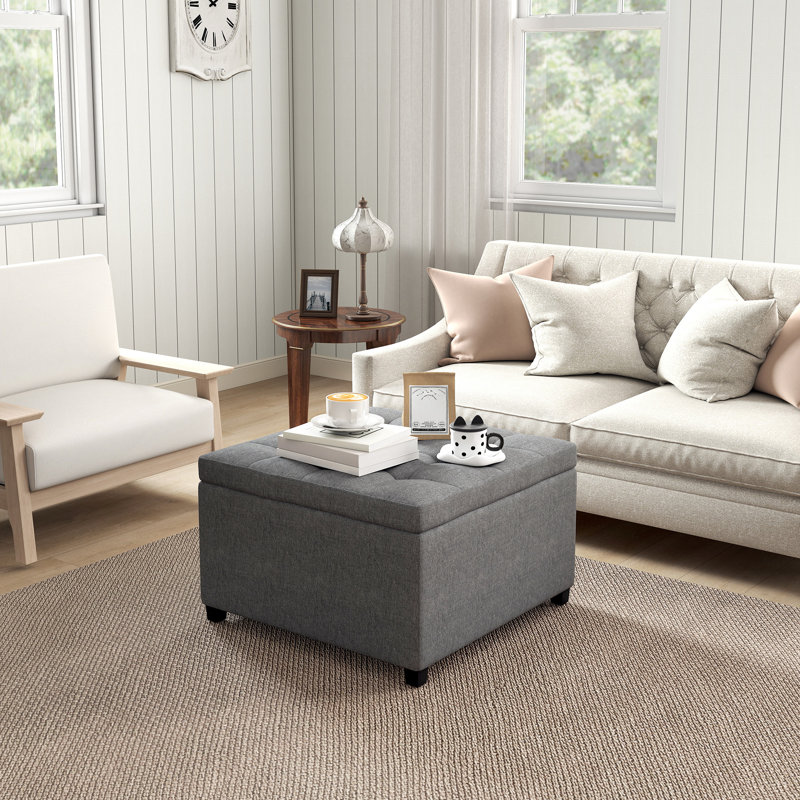 Banc ottoman de rangement capitonné, gris foncé
