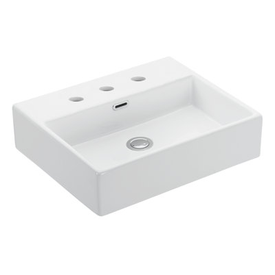 WS Bath Collections Quattro 16.5'' Glossy White Ceramic Rectangular Bathroom Sink with Overflow