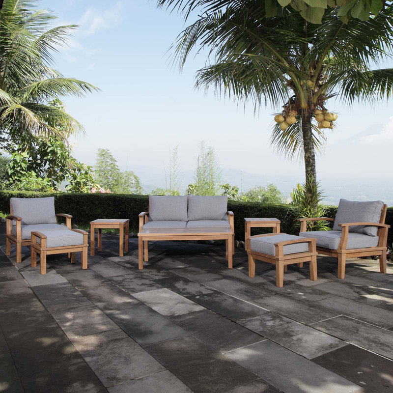 Modway Pier Teak Wood Outdoor Patio 8-piece Sofa Set, Gray