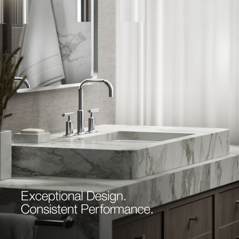 Purist® Widespread Faucet with Drain Assembly Low Lever Handles and Low Gooseneck Spout, Polished Chrome