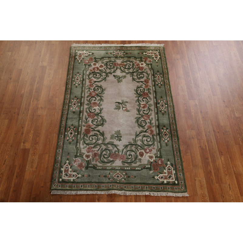 Tapis népalais oriental en laine à motif floral noué à la main de conception unique 3 pi 7 po x 5 pi 6 po