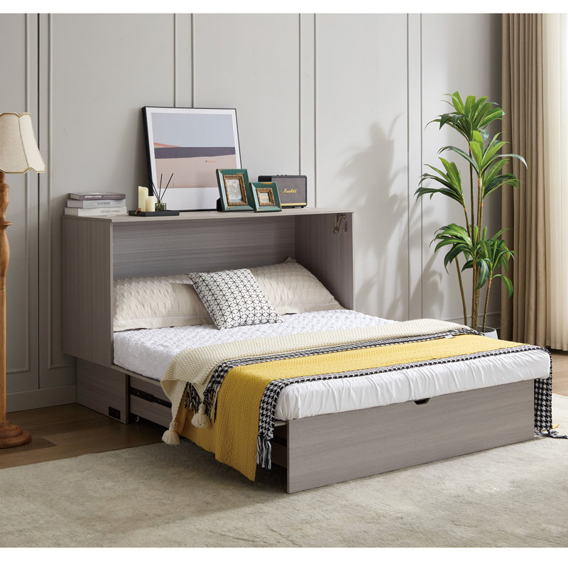Lit pliant Space, gris, avec bac de rangement et grand adaptateur de rangement pratique, prise de matelas, Gris