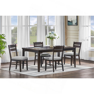 Beautiful Rectangular Dining Table Dark Oak Finish Upholstered Chair Wooden Furniture Dining Room Furniture