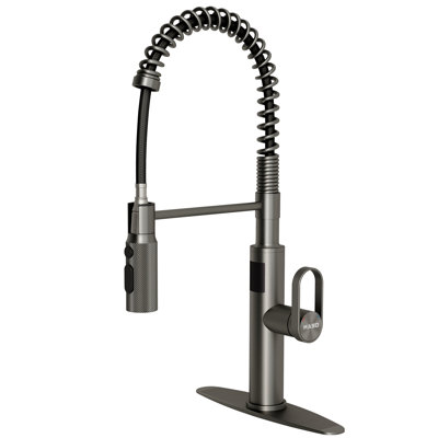 MASO Touchless Spring Kitchen Faucet with Pull-Down Sprayer, Fahrenheit Temperature Display, 3 Spray Modes, 360° Swivel, Single Handle for RV, Farmhouse, Camper, Laundry & Bar,Matte Black