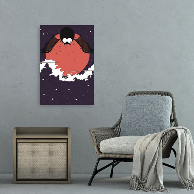 Cute Bat Red Moon Whimsical Abstract Contemporary Bat Landscape Nature Wall Art Print by Nicholas - Wrapped Canvas Print