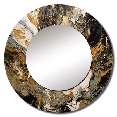 Shyler Painting Artwork With Swirls Marble I - Marble Wall Mirror, Gold Round Decorative Mirror, Printed Metal Art