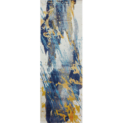 Coughlin Abstract Ivory/Blue/Gold Area Rug