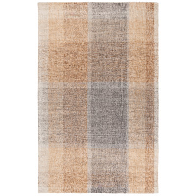 Tapis en laine et coton touffeté à la main brun clair et bleu