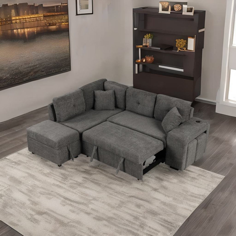 Chyleen Upholstered L-Shaped Sectional, Gray Chenille