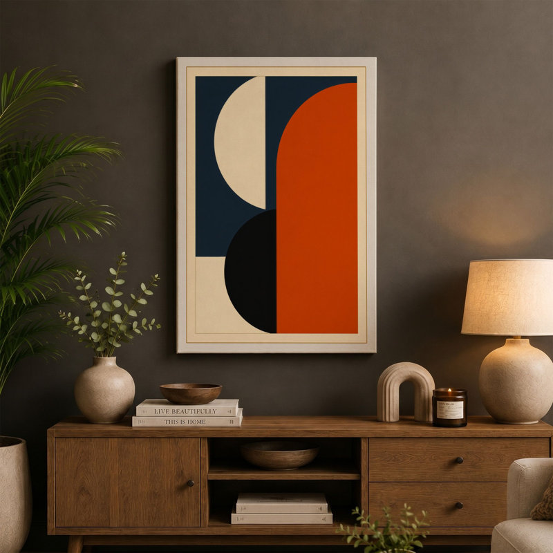 Lunar Geometry Minimalist - Wrapped Canvas, 36x24 - 91.4 x 61.0 cm, Terracotta Border