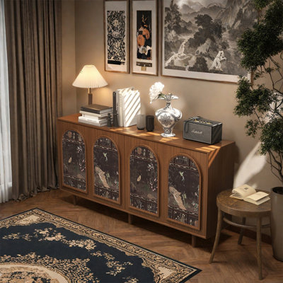 Sturdy Pine Wood Four Door Sideboard