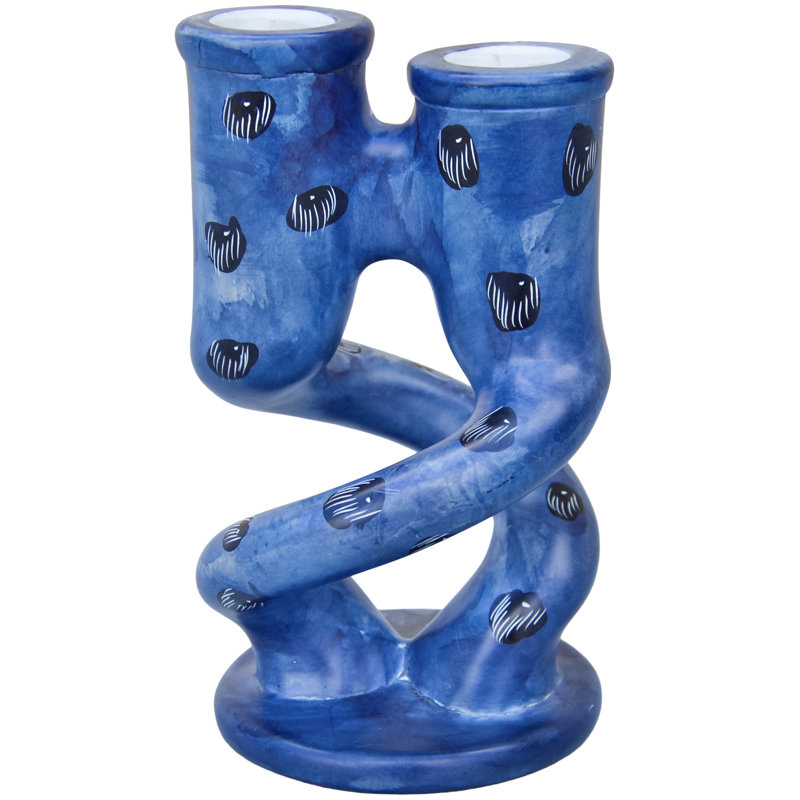 Handcrafted Blue West-African Soapstone Candleholders