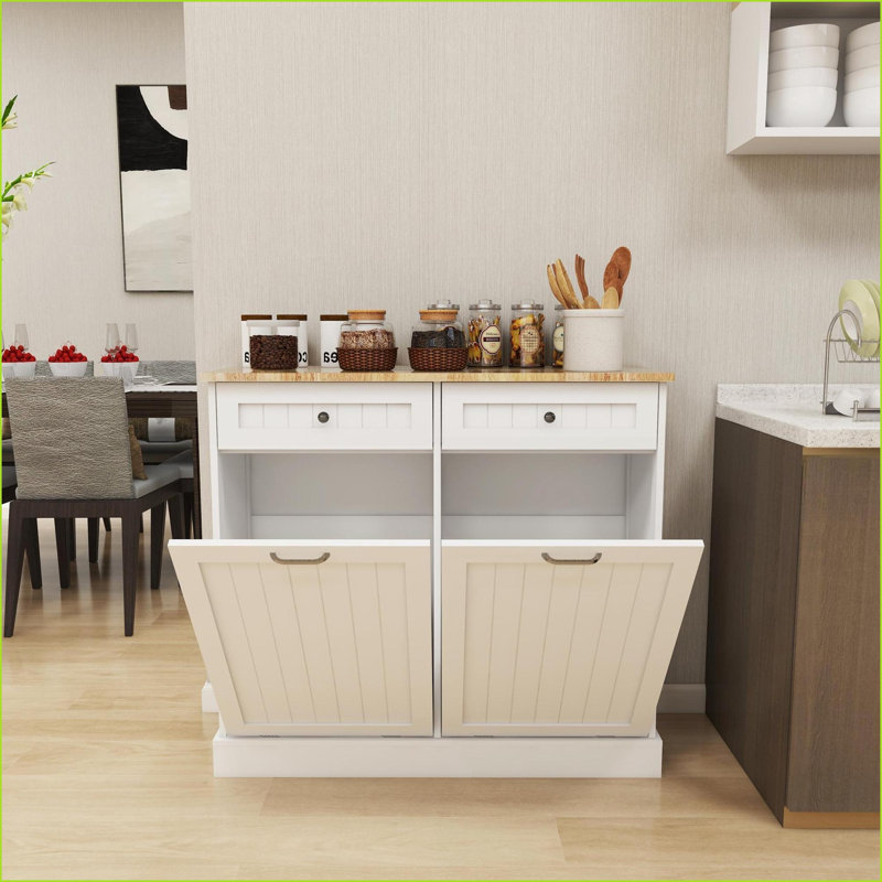 Armoire de cuisine avec 2 tiroirs Compartiment inclinable, panneau de fibres à densité moyenne | Blanc cassé | Ferme