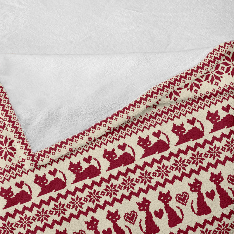 Ambesonne Nordic Fleece Throw Blanket Cat Pattern Pixel Art Beige Ruby, 50" W x 60" L