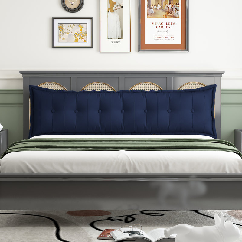 Large Linen Headboard Backrest Reading Body Pillow, Blue, 20" x 76"