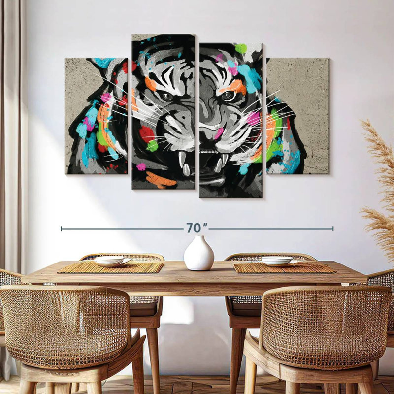 Tigre, férocité, couleur abstraite, H 42 po x l 68 po