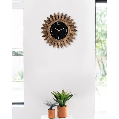 12 In Rustic Wood Boho Sunburst Decorative Wall Clock Silent Non Ticking Farmhouse Small Wall Clocks For Living Room Kitchen Bedroom Decor (rustic Brown)