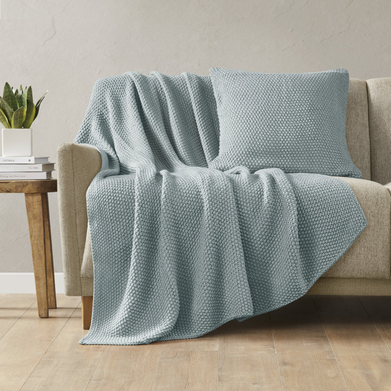 Bree Knit Texture Soft Throw, Light Blue
