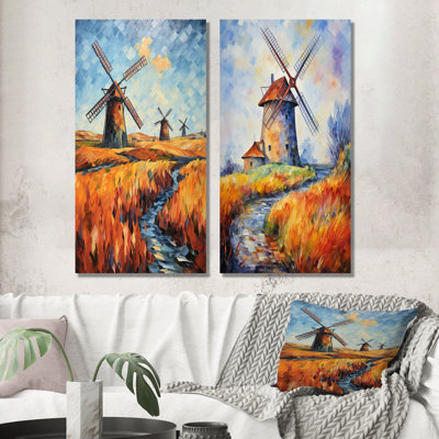 Fauvist Windmill Meadows I - Wind Turbines Metal Prints Set Of 2