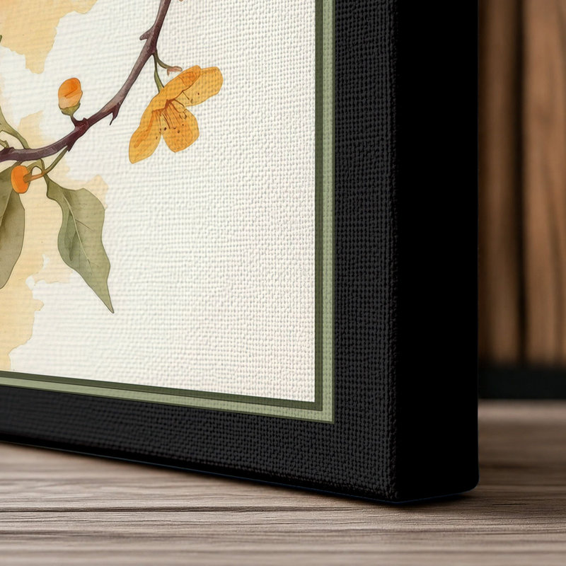 Orange Blossom Branch Botanical - Wrapped Canvas, 30x20 - 76.2 x 50.8 cm, Black Border