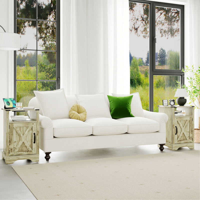 Table de chevet, table d'appoint, table de bout en bois, table de chevet avec prises de courant, Gris clair
