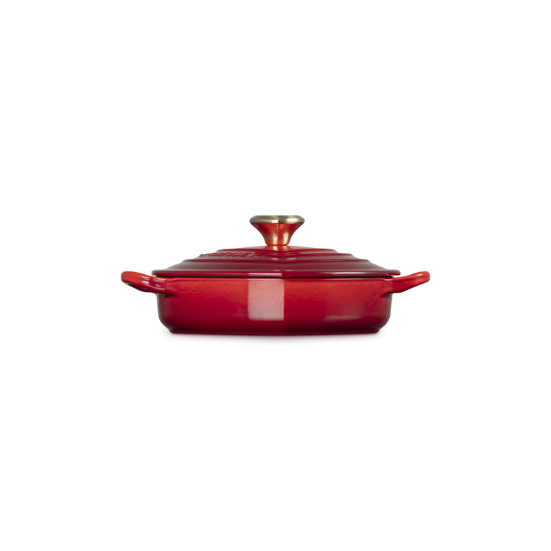 Le Creuset Cast Iron Traditional Heart Dish 1.25 Qt Peche Light Gold Heart Knob, Red