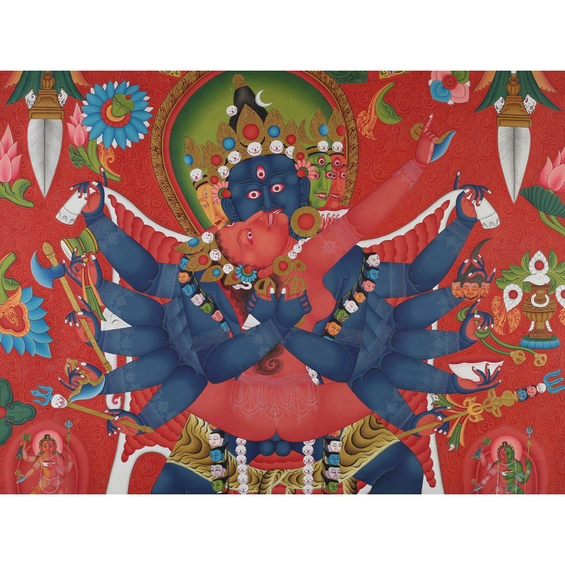 Divinité bouddhiste tibétaine Chakrasamvara (Brocadeless Thangka)