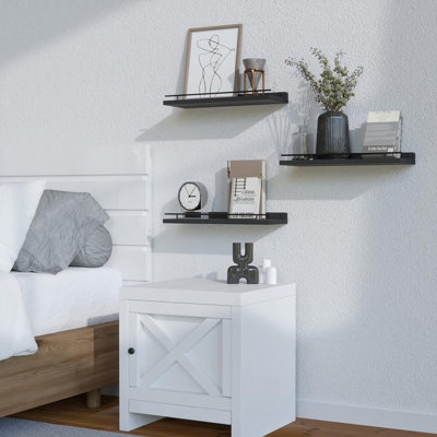 Ensemble de 3 tablettes flottantes noires avec garde-corps en métal, présentoirs muraux en bois rustique pour la salle de bain, la chambre à coucher, la cuisine et le salon