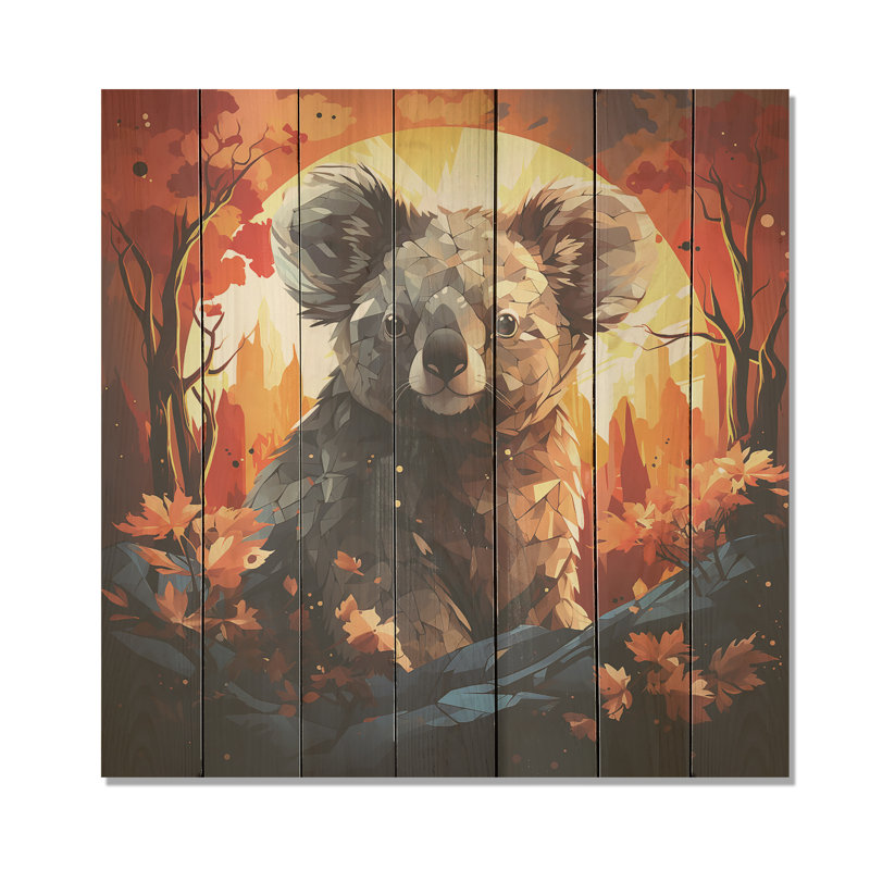 Koala Fiery Sunset II - animal koala sur bois, H 30 po x l 30 po