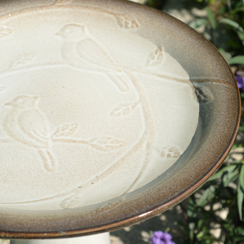 Ceramic / Porcelain Sundial Birdbath, Ivory