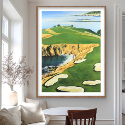 Pebble Beach Golf, reproduction encadrée de bord de mer jaune