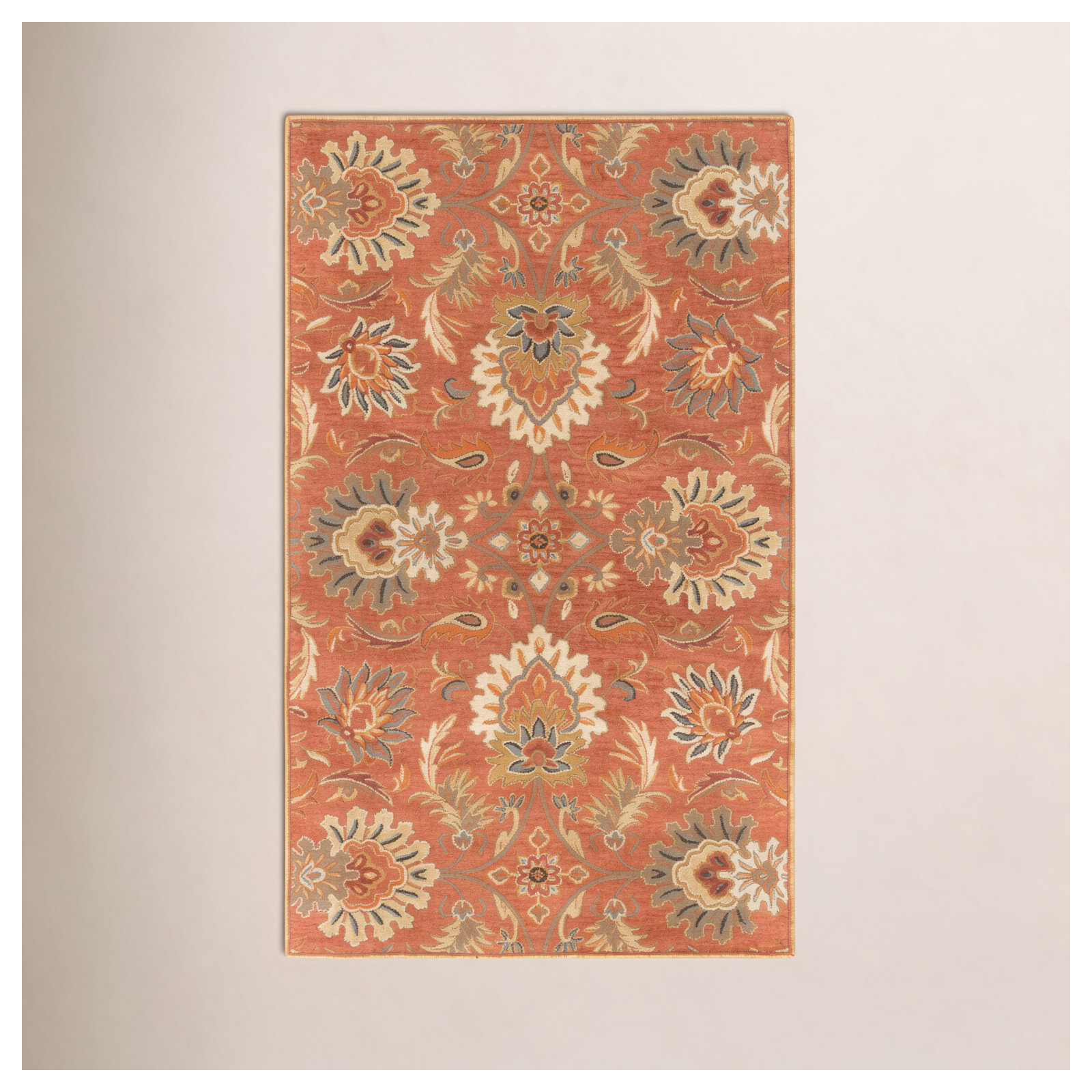 Aaron Hand Tufted Wool Terracotta/Orange/Dusty Sage Rug, Rectangle 8' x 11'