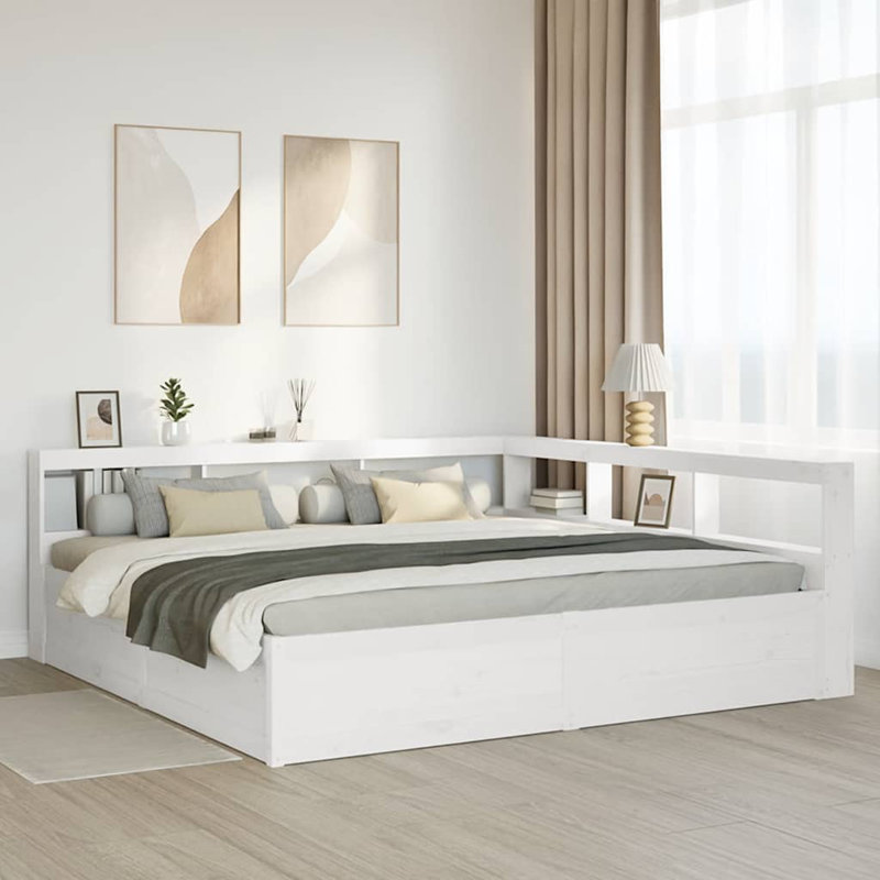 Solid Wood Storage Bed, White, Super King (6')