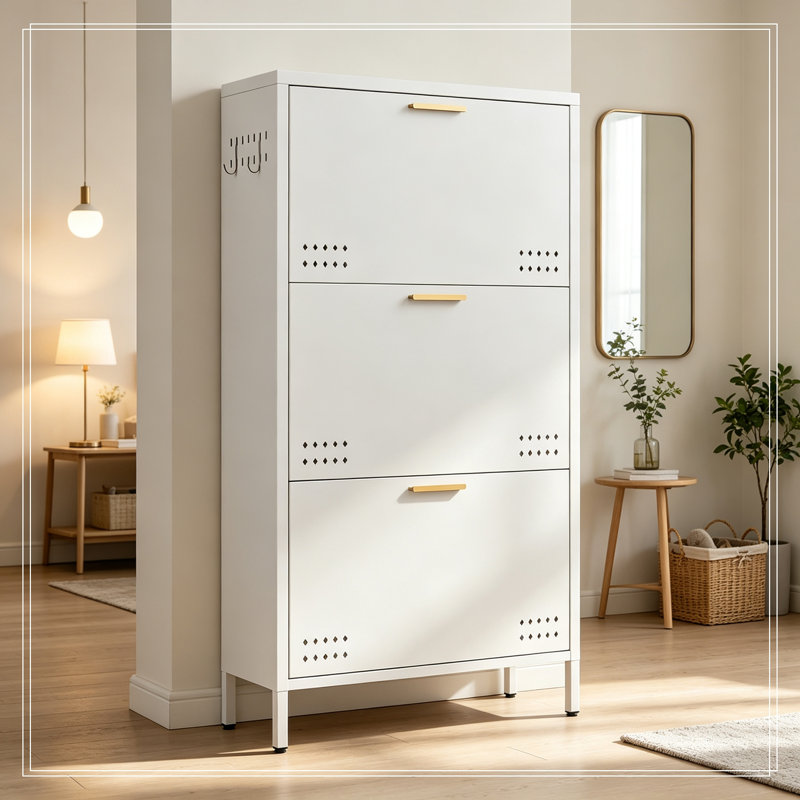 Meuble Tilen avec 3 tiroirs rabattables, Blanc