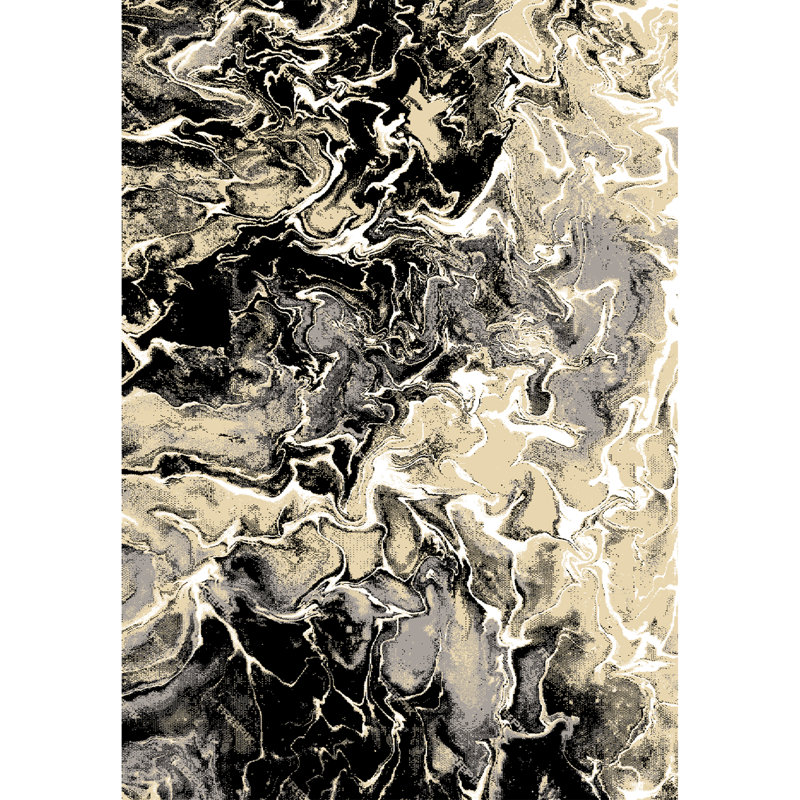 Galaxy Series Abrstract Black/Gray/Ivory/Beige Area Rug, Rectangle 5'3" x 7'3", Black