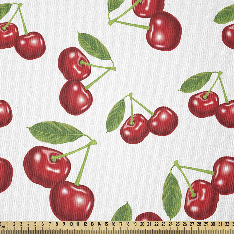 Tissu à motif de fruits Ambesonne par The Yard, motif de cerises fraîches, baies et jardin d'été, impression numérique, carré