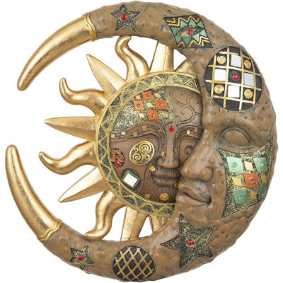 11"H Tan Sun and Moon Mosaic Wall Plaque Decor