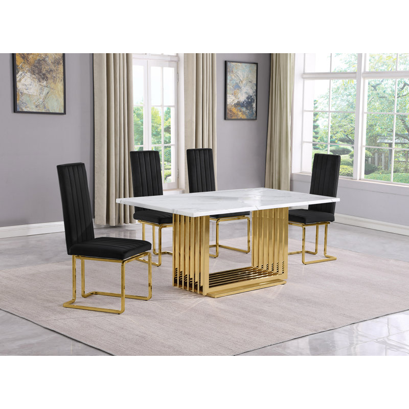 Ensemble de salle à manger Gagner, 5, Noir / or, Or