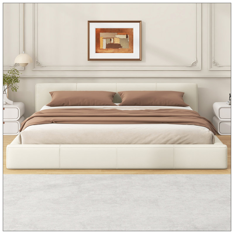 Lit tapissier beige, double, Complète