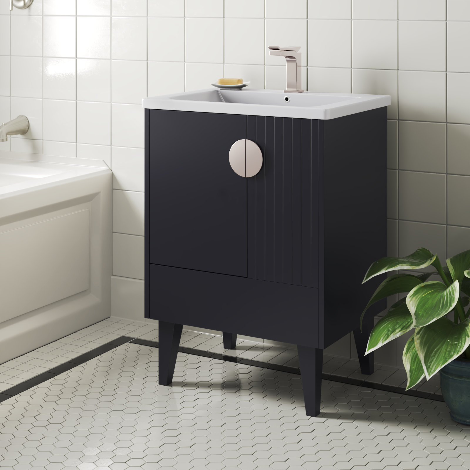 Saimah 24'' Single Bathroom Vanity, Black, Satin Nickel