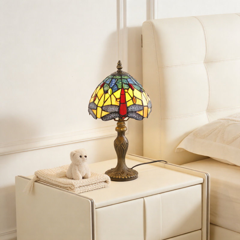 14.7" H Vintage Stained Glass Tiffany Table Lamp With E26 Bulb