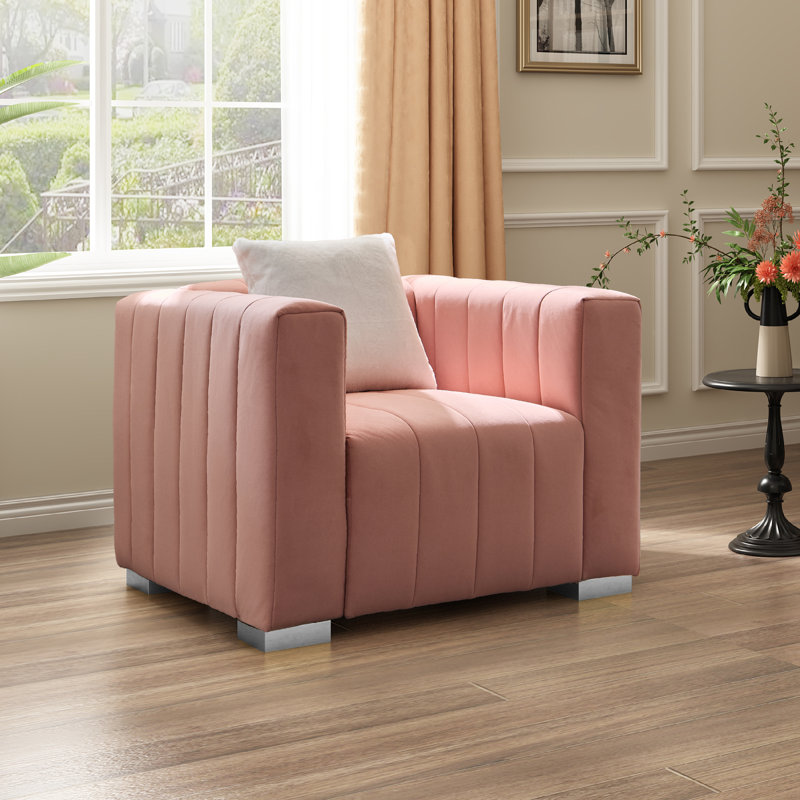 Clifford 35.4''  Velvet Armchair, Silver, Pink