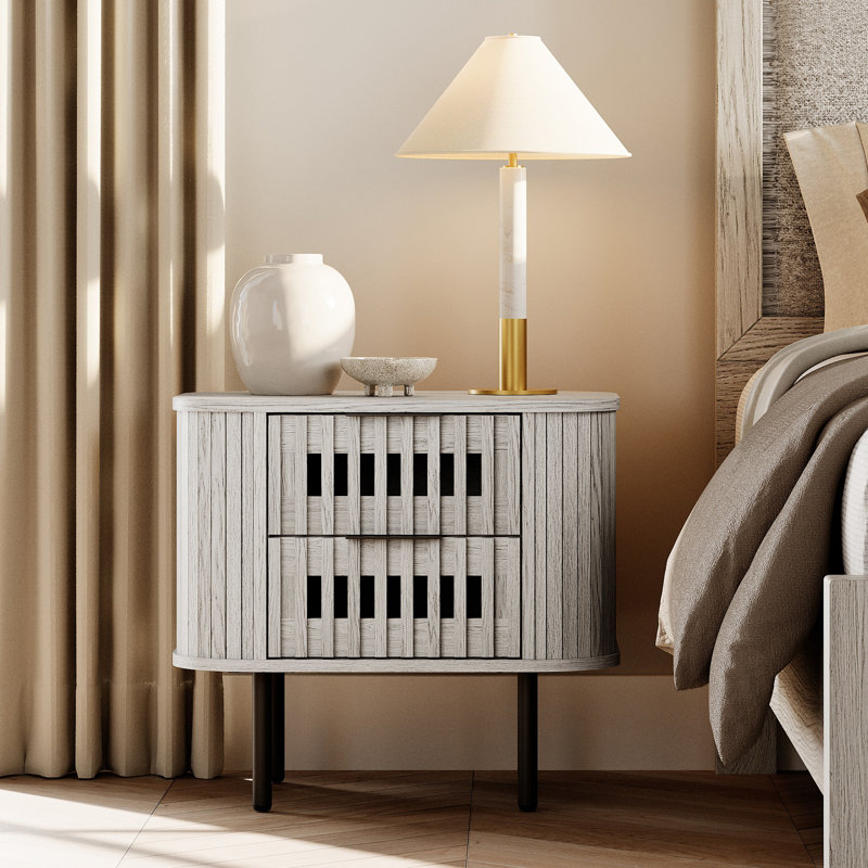 Mid-Century Modern 22.5 '' Fluted Nightstand, White Washed