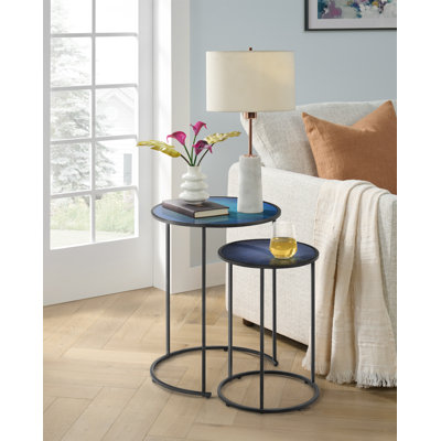 Blue Moon Glass And Metal Nesting End Tables